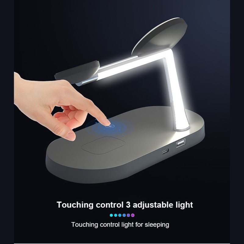 A finger tapping the base of the Fourfold Halo Dock to switch on the light in its top