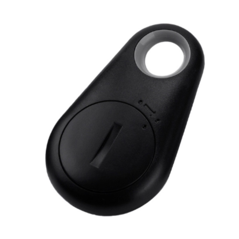 Fourfold Ping Bluetooth tag in black: a teardrop with a key-ring hole and a round button