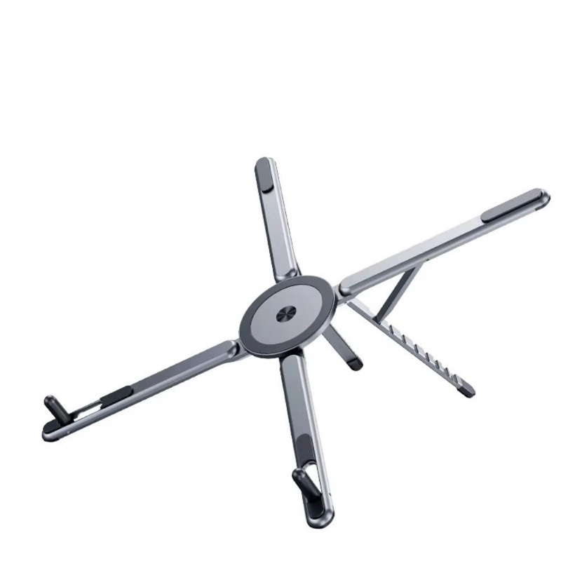 Fourfold Riser Max opened flat into its X shape on a white background, the round magnet at its center