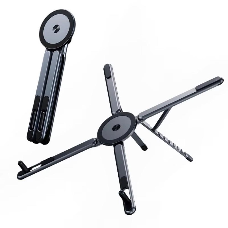 Fourfold Riser Mini twice on a white background: folded flat into a bar, and opened into its X shape